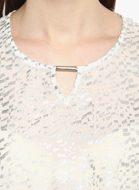 Porsorte Foil Print Offwhite mesh Spandex Top - www.porsorte.in