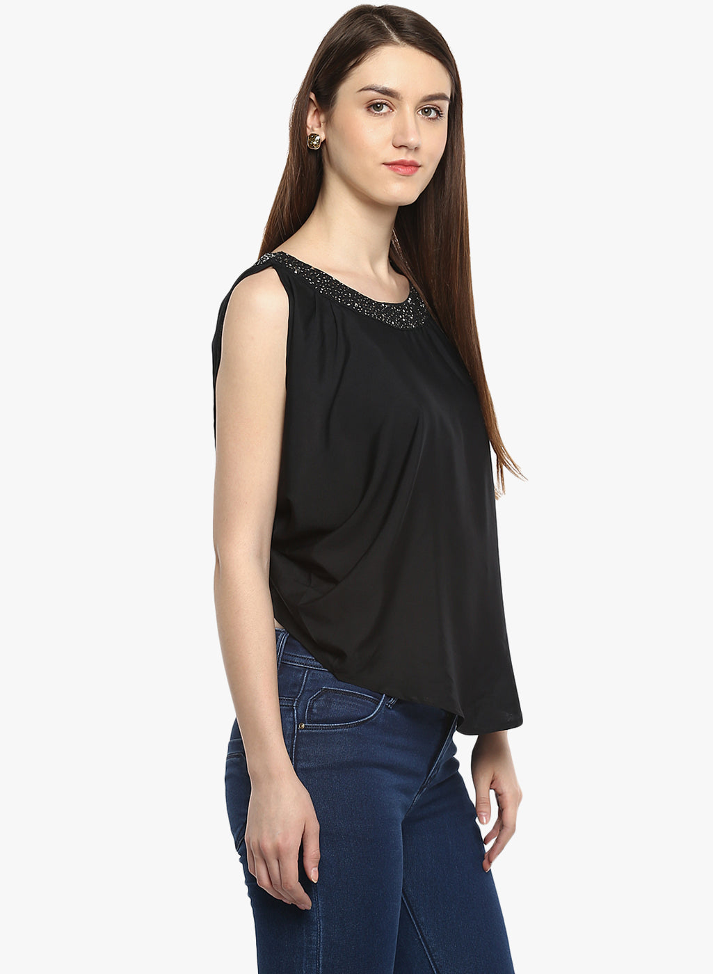 PORSORTE Women's Polyester Embellished Open-Back Hand work Top - www.porsorte.in