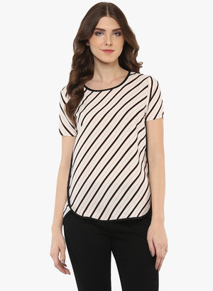 PORSORTE Women's Off White Stripe TOP - www.porsorte.in