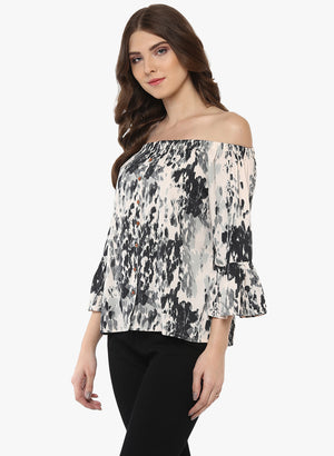 PORSORTE Women's Pink Grey Cold Shoulder Printed Top - www.porsorte.in