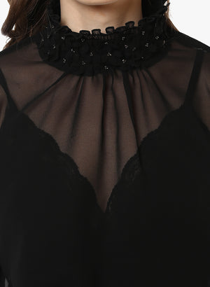 PORSORTE Fine Polyester Georgette Hand Work Sheer Top - www.porsorte.in