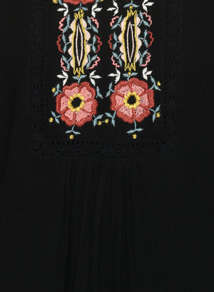 PORSORTE Viscose Crepe Thread Embroidery Neckline Bell Sleeve Top - www.porsorte.in