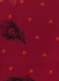 Porsorte Feather Print Poly Georgette Red and Black Top - www.porsorte.in
