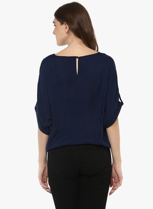 Porsorte Printed Viscose Rayon Blue and White Top - www.porsorte.in
