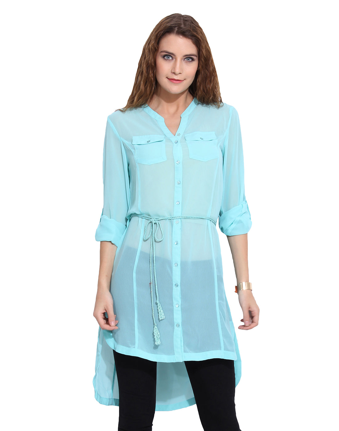 PORSORTE Women's Blue Long Shirt Tunic - www.porsorte.in