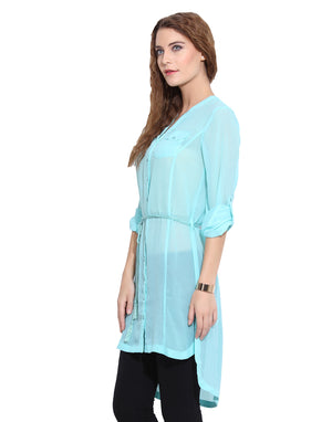 PORSORTE Women's Blue Long Shirt Tunic - www.porsorte.in