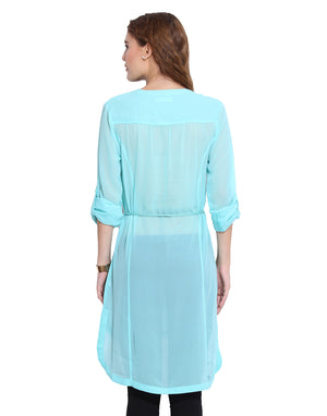 PORSORTE Women's Blue Long Shirt Tunic - www.porsorte.in