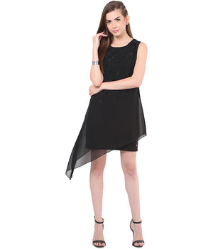PORSORTE Women's Black Polyester Solid Dress - www.porsorte.in