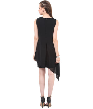 PORSORTE Women's Black Polyester Solid Dress - www.porsorte.in