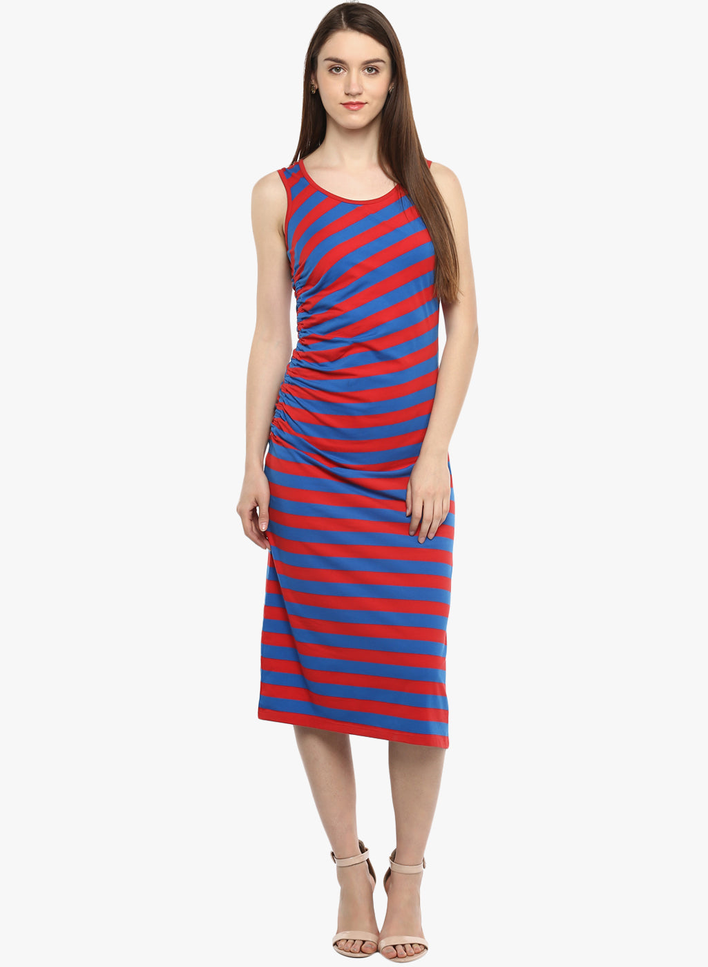 PORSORTE Women's Red and Blue Striped Dress - www.porsorte.in