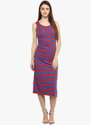 PORSORTE Women's Red and Blue Striped Dress - www.porsorte.in