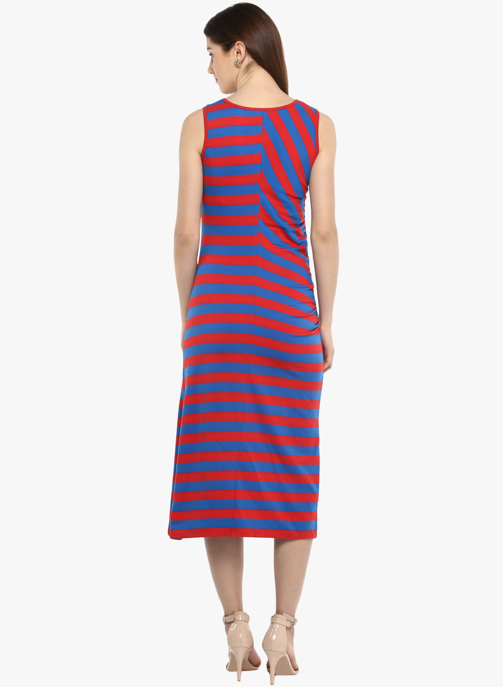 PORSORTE Women's Red and Blue Striped Dress - www.porsorte.in