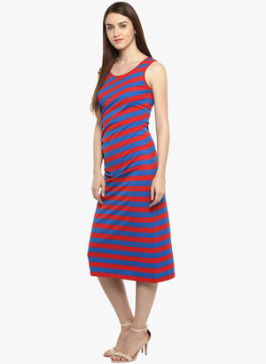 PORSORTE Women's Red and Blue Striped Dress - www.porsorte.in