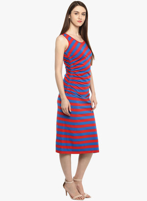 PORSORTE Women's Red and Blue Striped Dress - www.porsorte.in