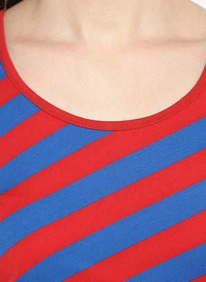 PORSORTE Women's Red and Blue Striped Dress - www.porsorte.in