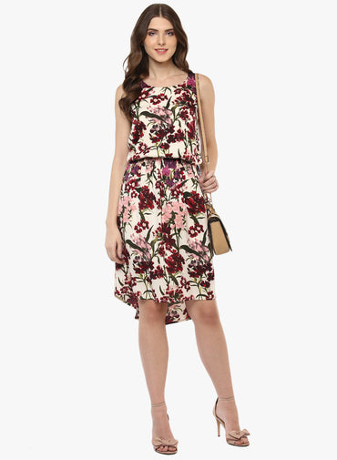 PORSORTE Women's Multicolor Floral Print Dress - www.porsorte.in