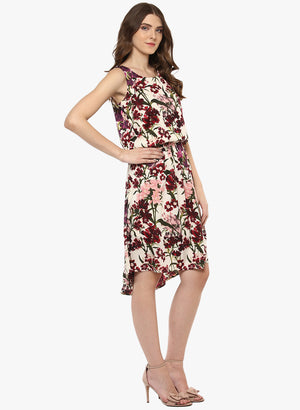PORSORTE Women's Multicolor Floral Print Dress - www.porsorte.in