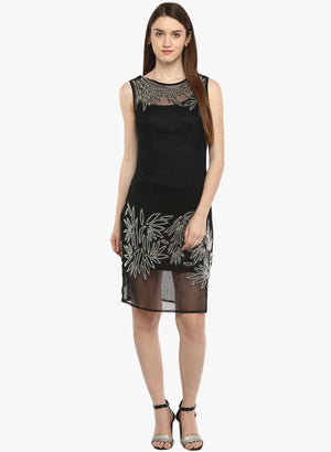 PORSORTE Women's Black Polyester hand Embroidery Beaded Dress - www.porsorte.in