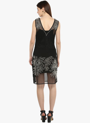 PORSORTE Women's Black Polyester hand Embroidery Beaded Dress - www.porsorte.in