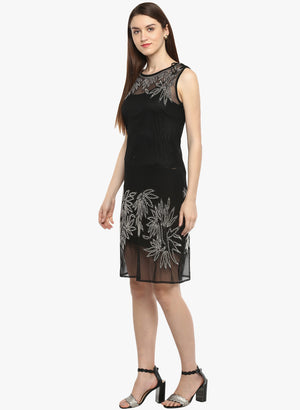 PORSORTE Women's Black Polyester hand Embroidery Beaded Dress - www.porsorte.in