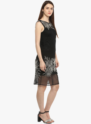 PORSORTE Women's Black Polyester hand Embroidery Beaded Dress - www.porsorte.in
