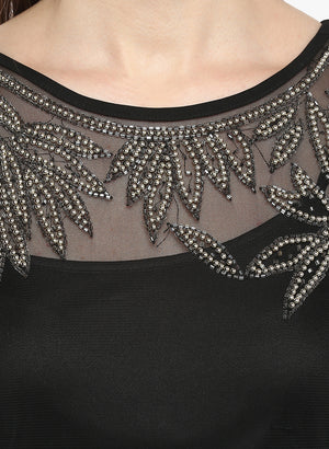 PORSORTE Women's Black Polyester hand Embroidery Beaded Dress - www.porsorte.in