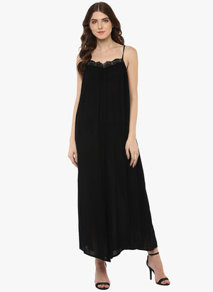 Porsorte Women's Long Black Viscose Party Dress - www.porsorte.in