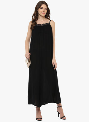 Porsorte Women's Long Black Viscose Party Dress - www.porsorte.in