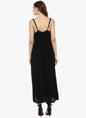 Porsorte Women's Long Black Viscose Party Dress - www.porsorte.in