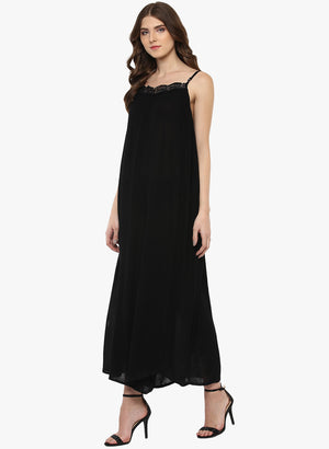 Porsorte Women's Long Black Viscose Party Dress - www.porsorte.in