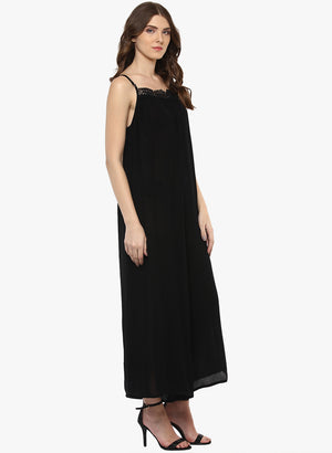 Porsorte Women's Long Black Viscose Party Dress - www.porsorte.in