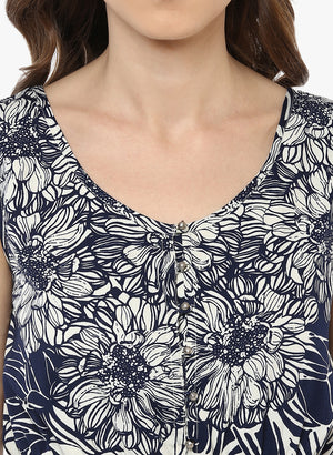Porsorte Women's Printed OffwhiteBlue  Polycrepe Casual Dress - www.porsorte.in