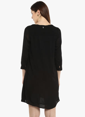 Porsorte Women's Black Viscose Crepe Embellished Casual Shift Dress - www.porsorte.in