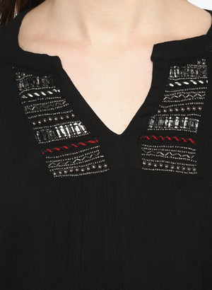 Porsorte Women's Black Viscose Crepe Embellished Casual Shift Dress - www.porsorte.in