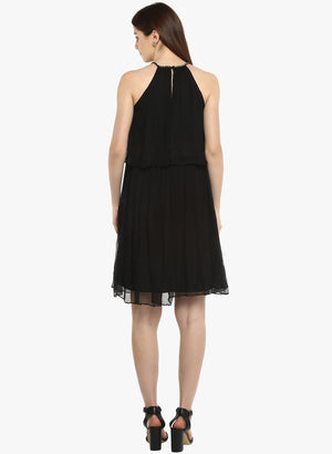 Porsorte Women's Black PolyChiffon Embellished Casual Shift Dress - www.porsorte.in