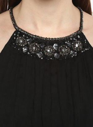 Porsorte Women's Black PolyChiffon Embellished Casual Shift Dress - www.porsorte.in