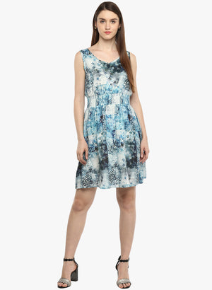 Porsorte Women's Digital Floral Print Blue Cotton Voile Casual Shift Dress - www.porsorte.in