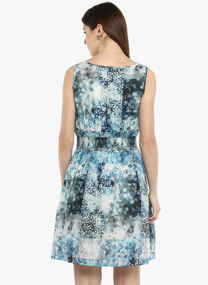 Porsorte Women's Digital Floral Print Blue Cotton Voile Casual Shift Dress - www.porsorte.in