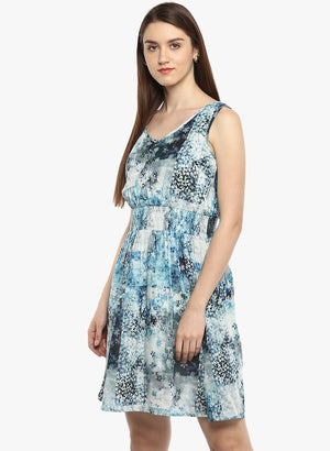 Porsorte Women's Digital Floral Print Blue Cotton Voile Casual Shift Dress - www.porsorte.in