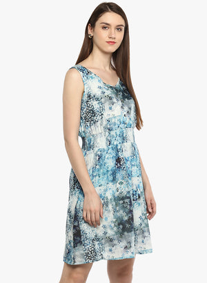 Porsorte Women's Digital Floral Print Blue Cotton Voile Casual Shift Dress - www.porsorte.in
