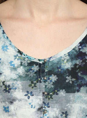 Porsorte Women's Digital Floral Print Blue Cotton Voile Casual Shift Dress - www.porsorte.in