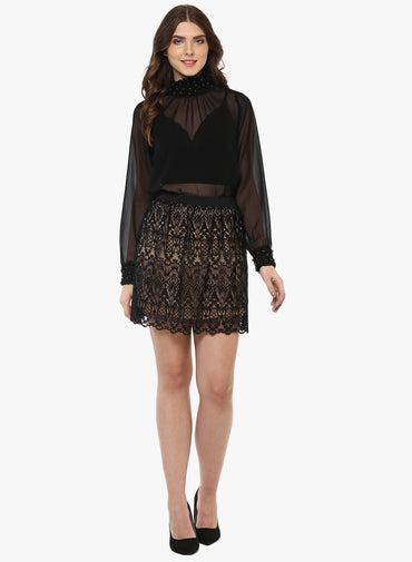 PORSORTE Women's Black Lacy Skirt - www.porsorte.in