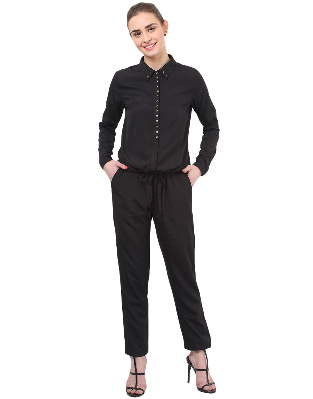 PORSORTE Jumpsuit with metal hot fix details - www.porsorte.in